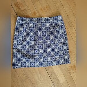 J. Crew Jacquard Blue‎ and White Mini Skirt, Size 6